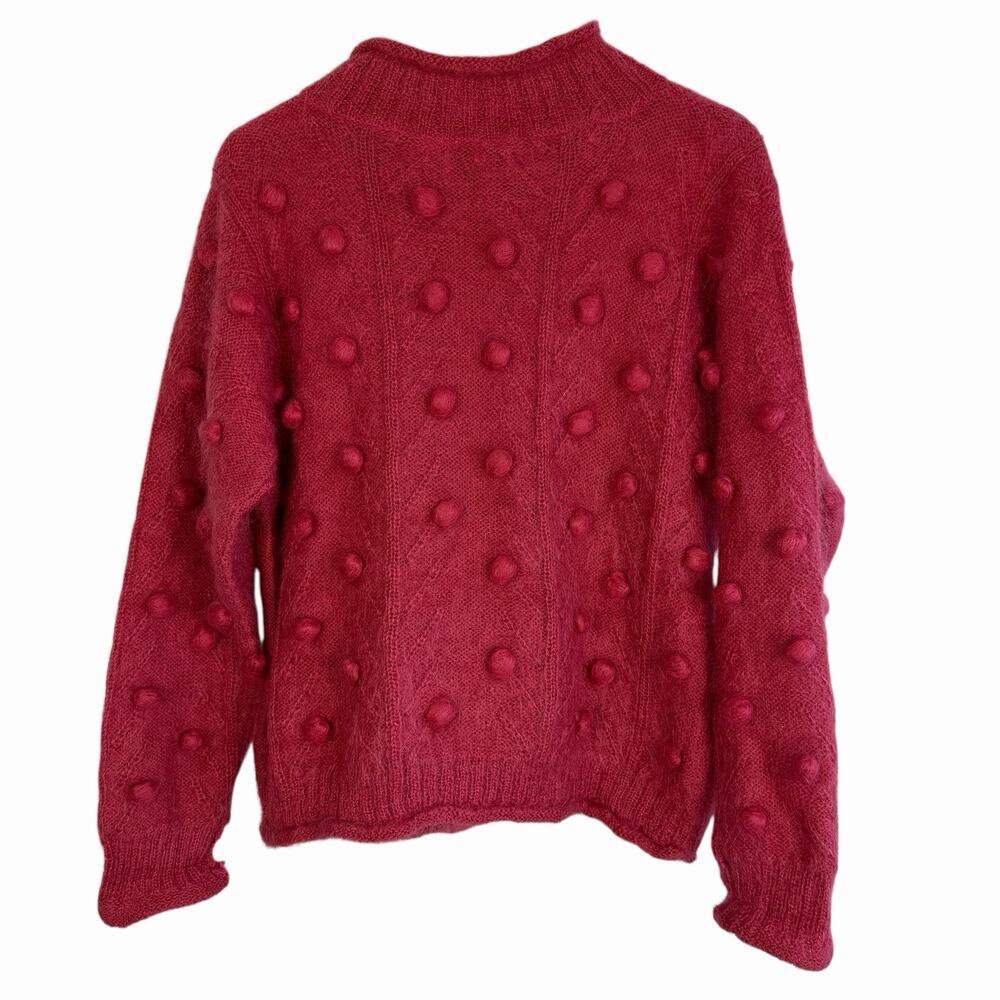 Vintage Women's Cherry's Pink Bobble Popcorn Mohair Sweater Large Cottage Cozy
